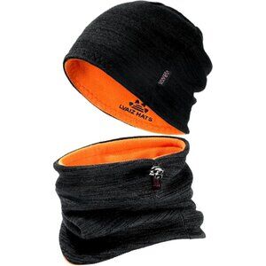 Unisex Black Knit Fleece-Lined Ski Cap & Neck Gaiter Set